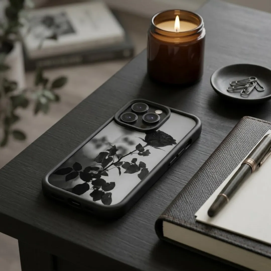 NUVEX iPhone 14 Pro Hoesje - Zwart Transparant - Roos Print