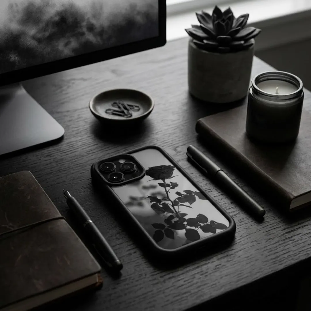 NUVEX iPhone 14 Pro Hoesje - Zwart Transparant - Roos Print