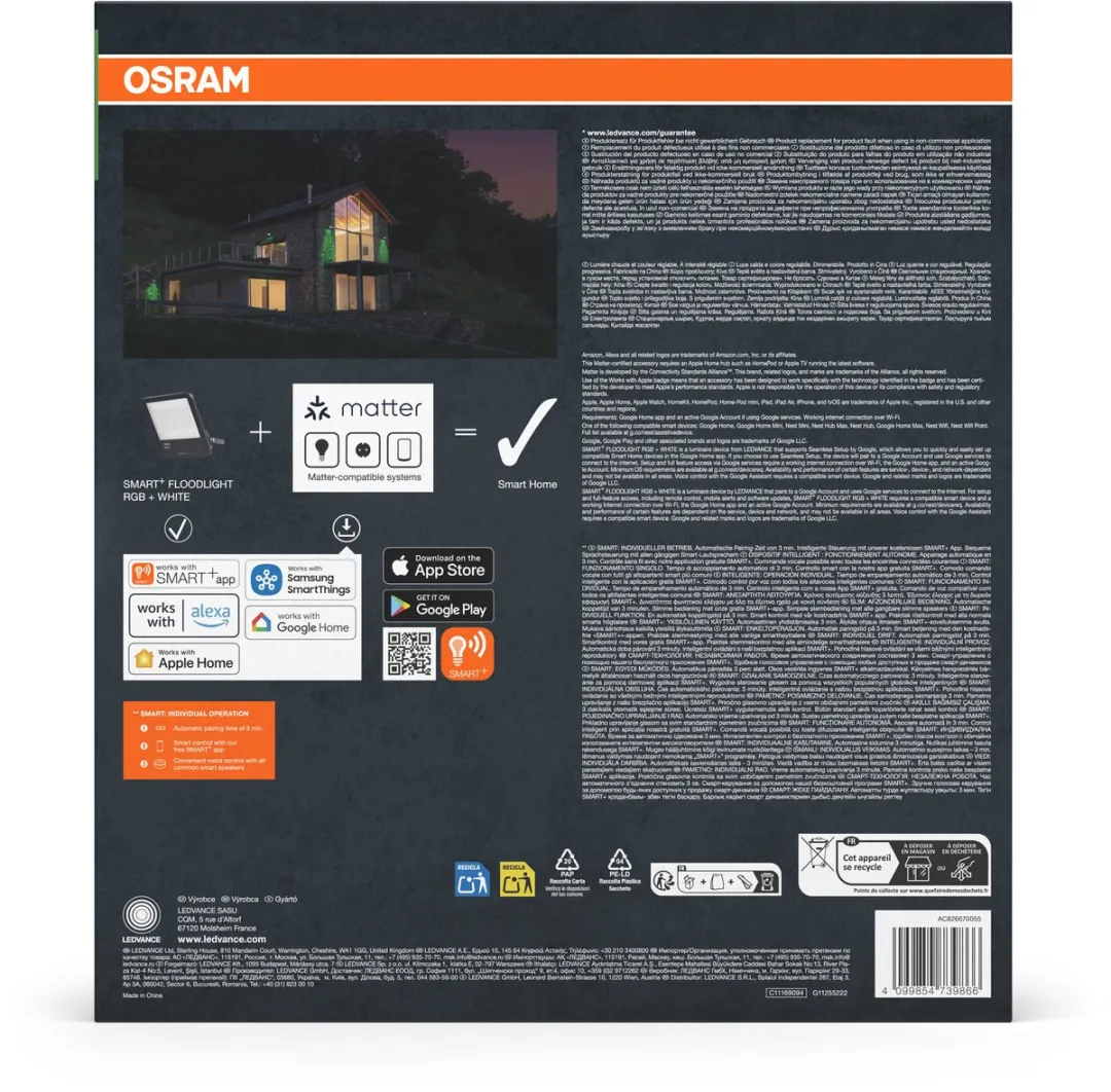 Osram SMART+ Matter Schijnwerper 30W RGBW - 2400lm - Donkergrijs