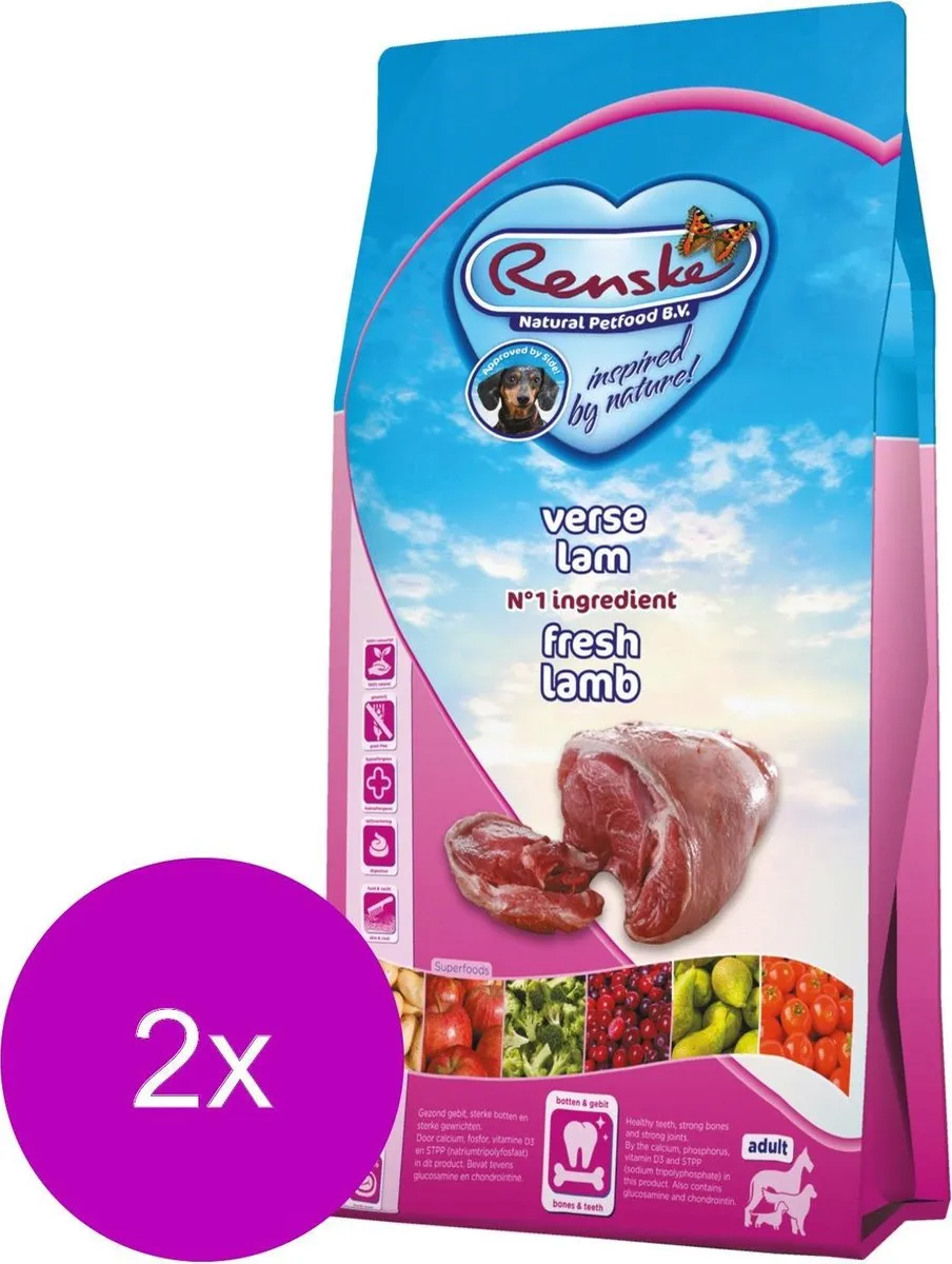 Renske Adult Lam Hondenvoer - 24kg (2x12kg) Graanvrij