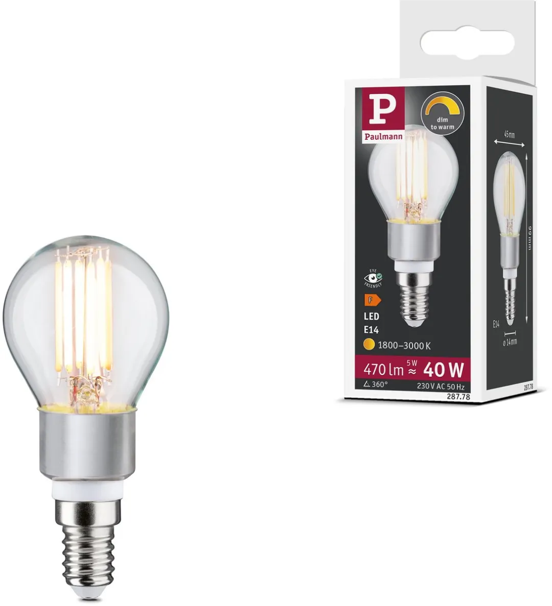 Paulmann Filament LED Kogellamp E14 5W 470lm - Warm Wit