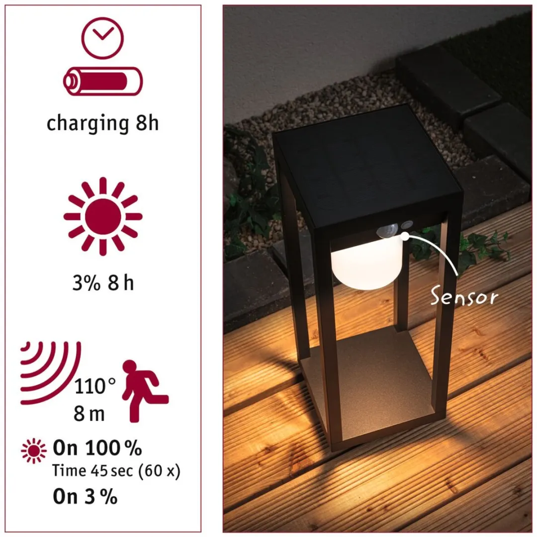 Paulmann Solar Marisol LED Lichtobject Bewegingsmelder IP44 3000K 350lm - Zwart