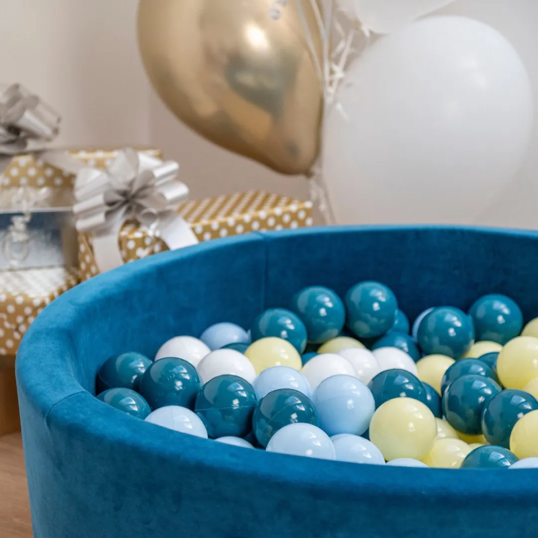 KiddyMoon Kinderballen 300 Stuks 7cm - Donker turquoise/pastelblauw/pastelgeel/wit