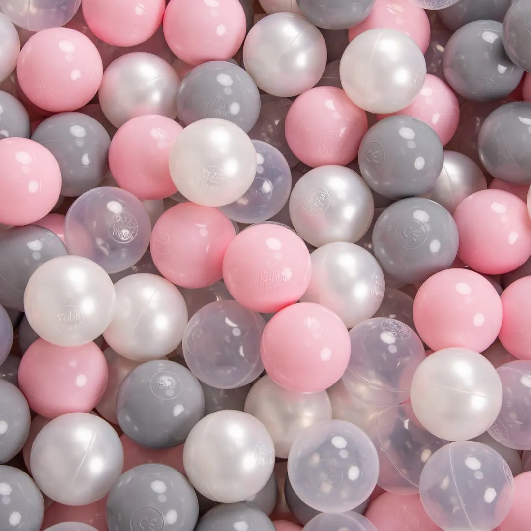 KiddyMoon Schuimspeelplaats Ballenbad 300 Ballen - 424671 - Lichtgrijs/Parelmoer/Grijs/Transparant/Poederroze