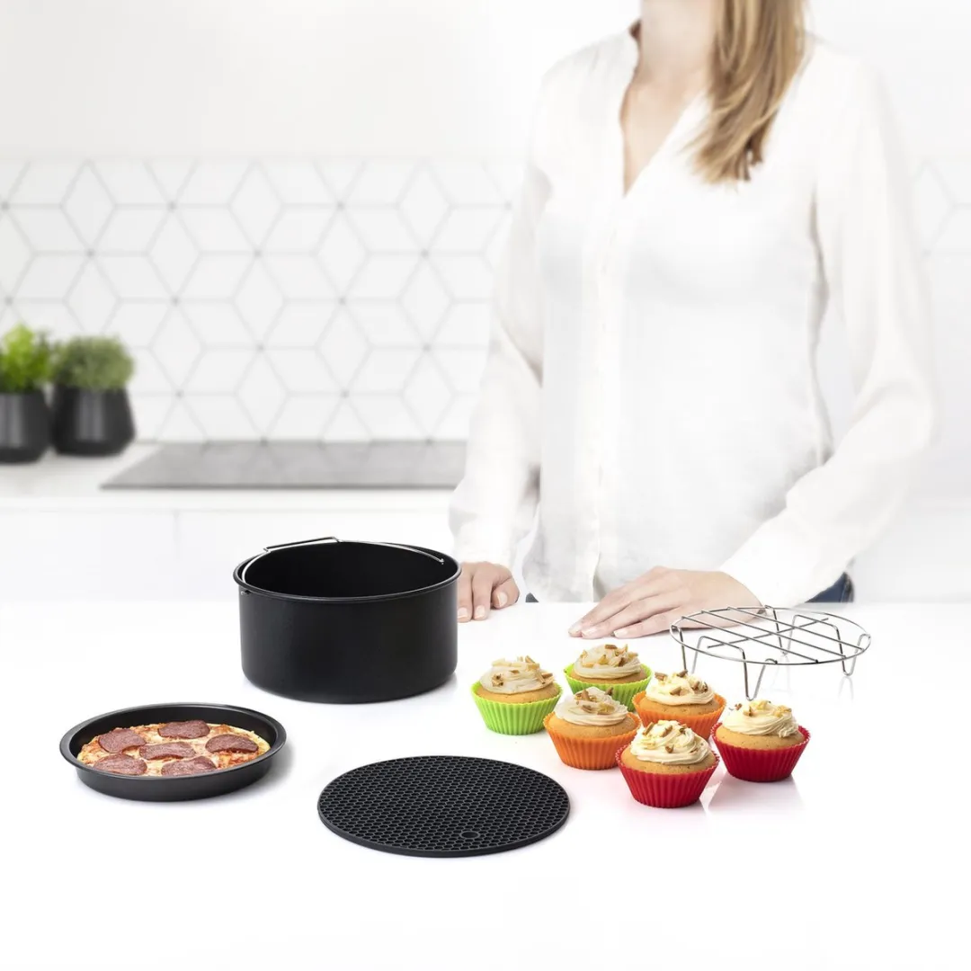 Princess 182011 Airfryer Accessoireset 10-delig - Accessoire voor heteluchtfriteuse - Grillrek - Pizzapan - Muffinset - Bakblik - Siliconen onderzetter - Diameter 18 cm