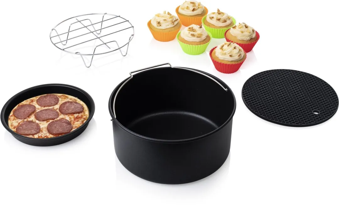 Princess 182011 Airfryer Accessoireset 10-delig - Accessoire voor heteluchtfriteuse - Grillrek - Pizzapan - Muffinset - Bakblik - Siliconen onderzetter - Diameter 18 cm