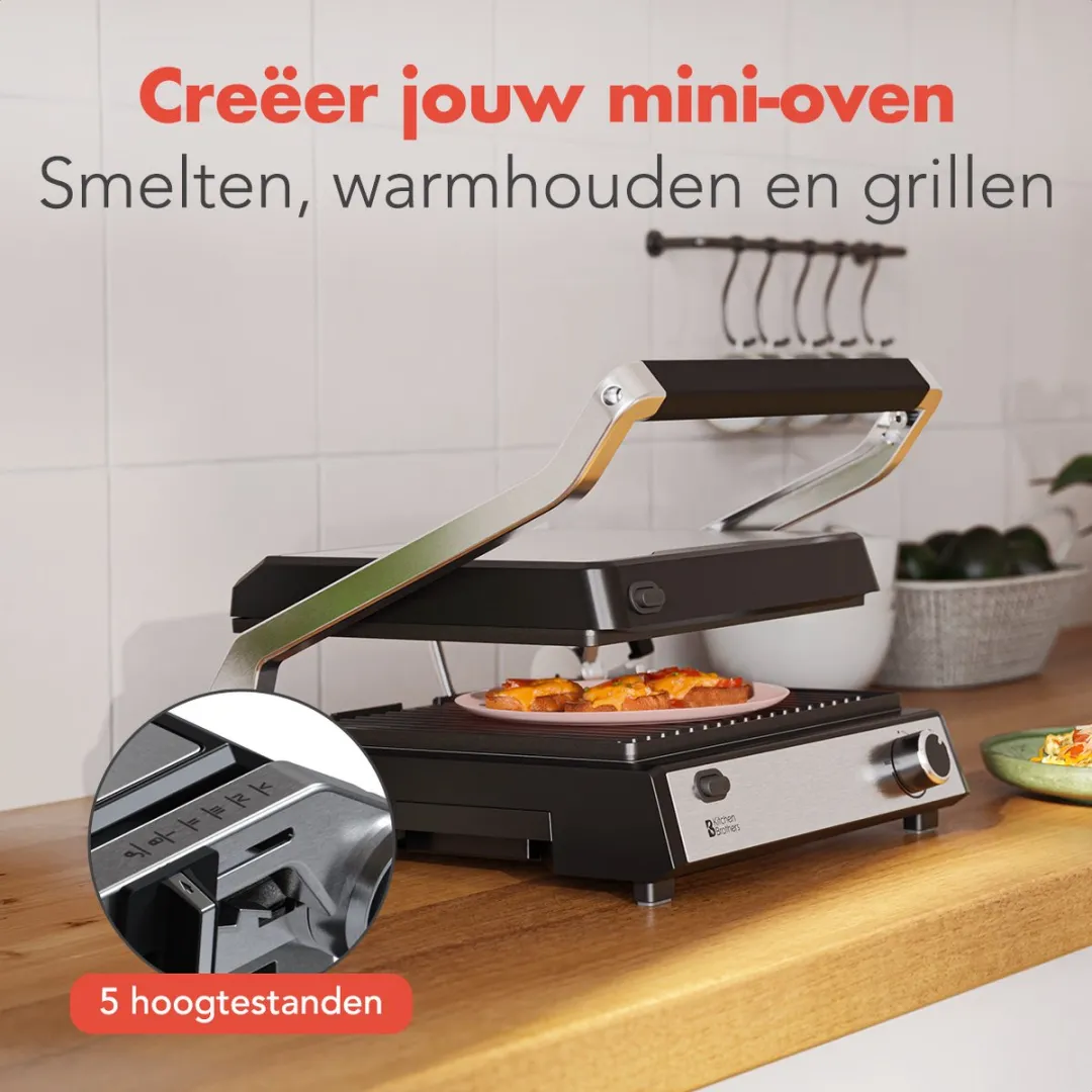 KitchenBrothers Contactgrill Deluxe KB1004088 Tostiapparaat 2000W - 2 Platen - RVS
