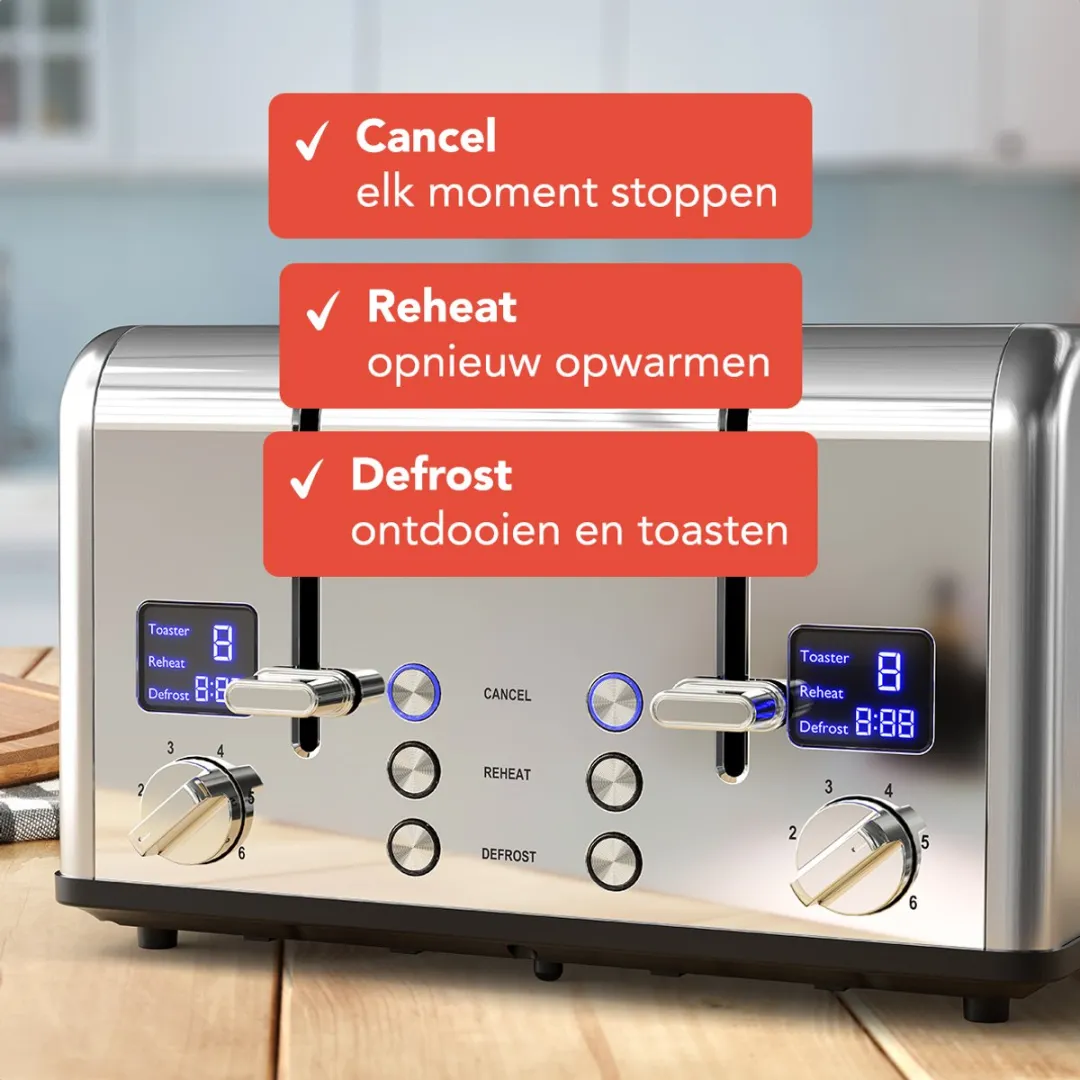 KitchenBrothers KB4005 Broodrooster 1630W - 4 Sneden - RVS Zilver