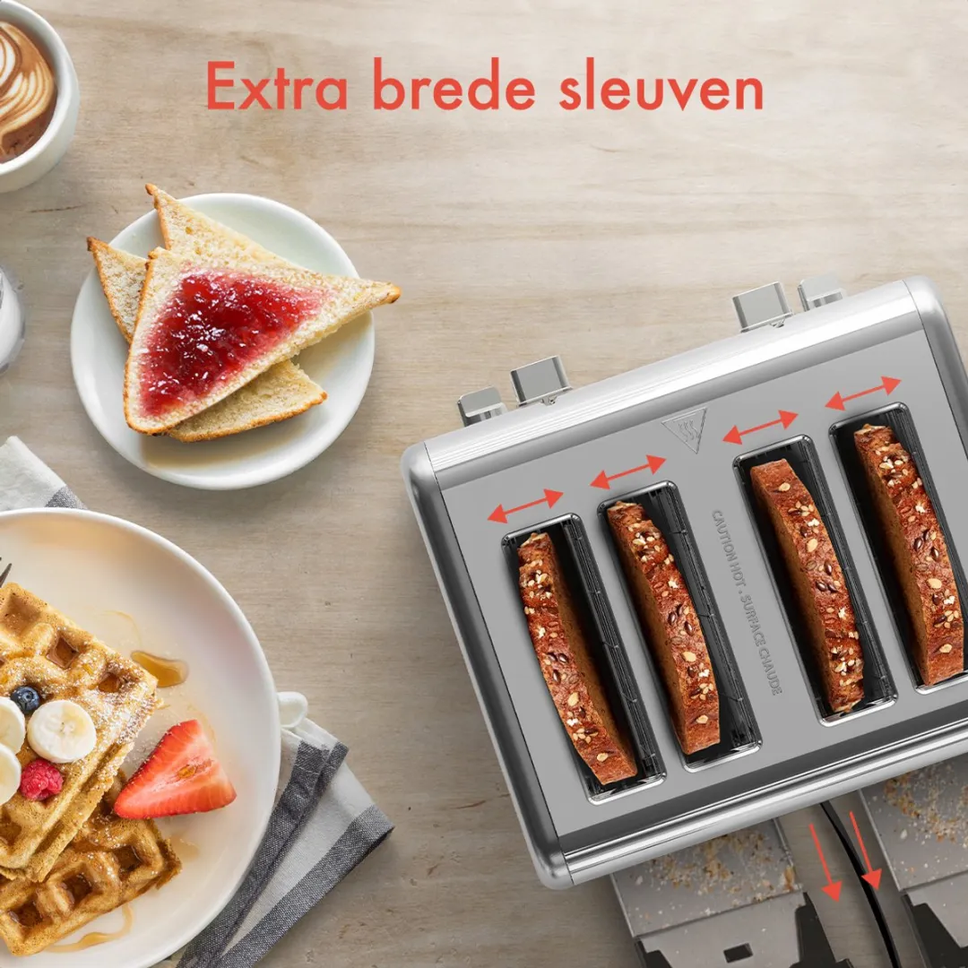 KitchenBrothers KB4005 Broodrooster 1630W - 4 Sneden - RVS Zilver