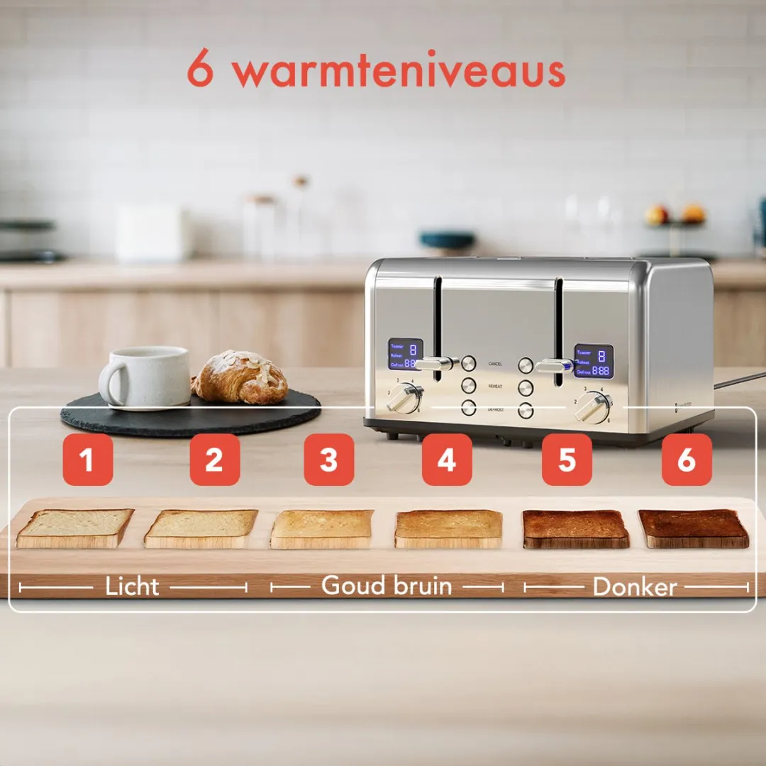 KitchenBrothers KB4005 Broodrooster 1630W - 4 Sneden - RVS Zilver