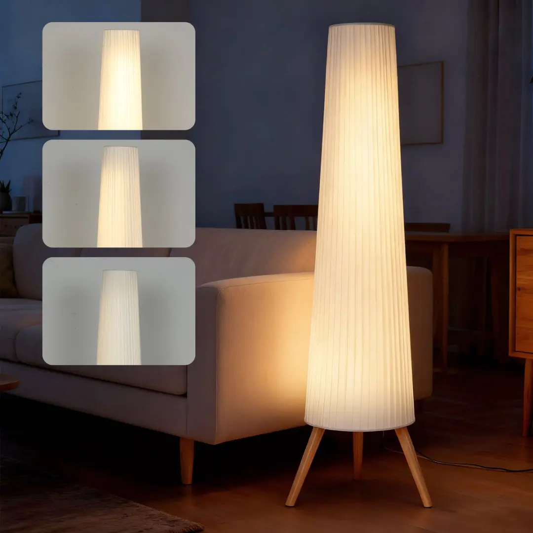 Homcom Floor Lamp-Hout, Stof-46L x 46B x 153H cm-Wit