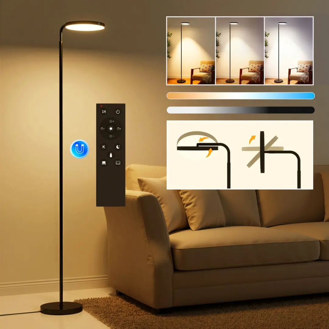 Homcom Floor Lamp-Staal, Acryl-41L x 25B x 166-177H cm-Zwart