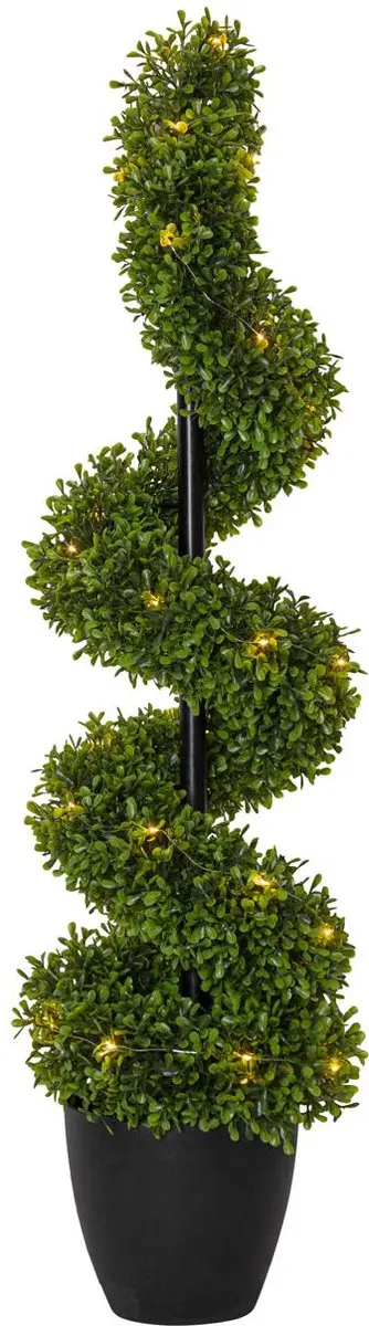 LED buxus "Buxbom" in pot, spiraal, 30 warm witte LED's, batterij, timer, buiten