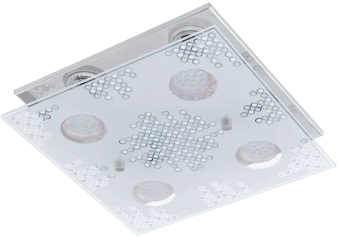 Plafondlamp chroom roestvrij staal glas vierkante plafondlamp, 4x GU10 LED 4x 20