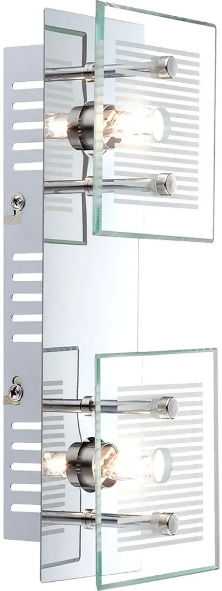 Wandlamp Wandlamp Spotlamp Ganglamp, 2 vlammen, glasplaat wit gestreept chroom,