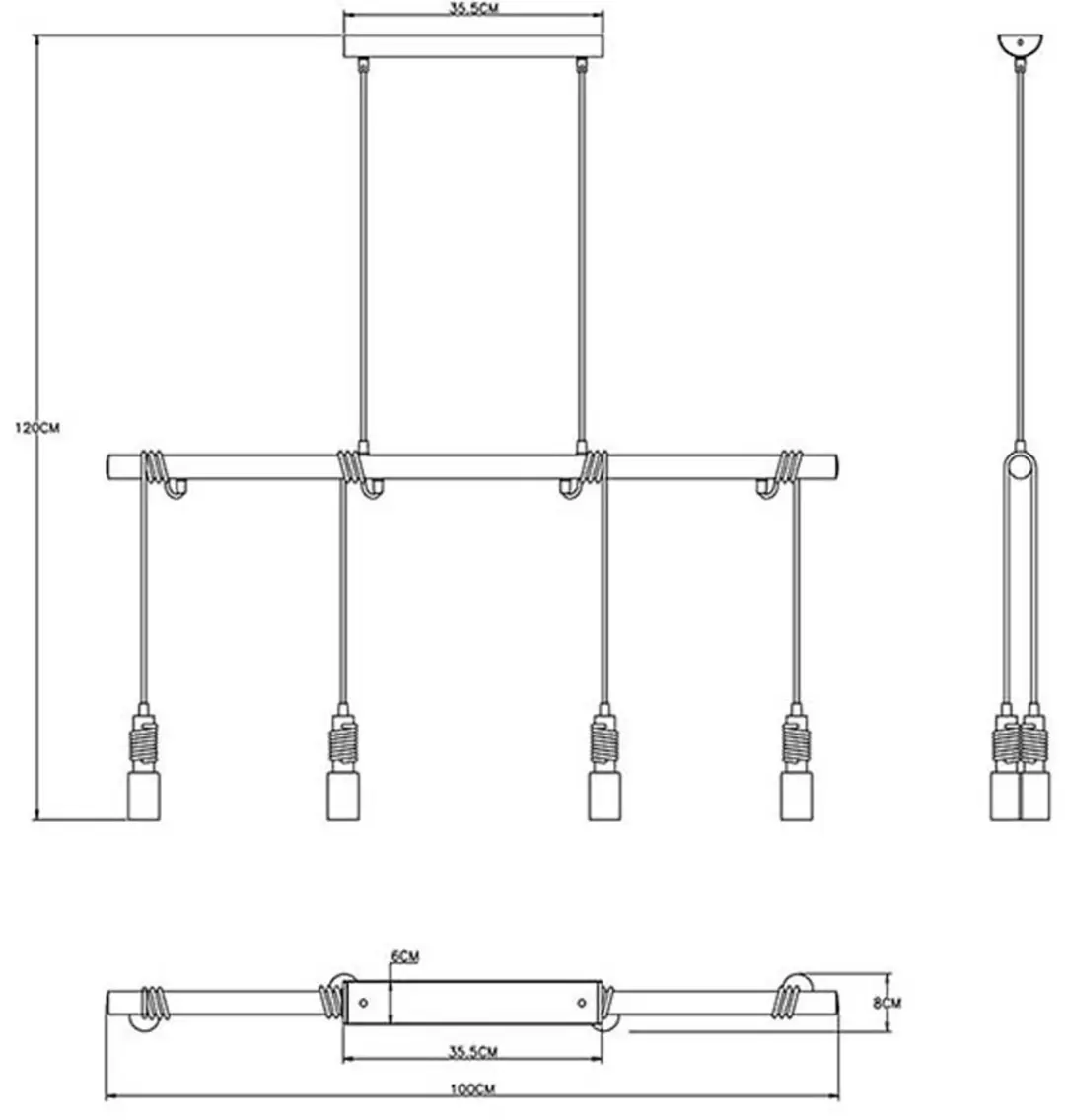 Globo Alexius 15540-4H Hanglamp - 4 Lichtpunten - Zwart - afbeelding 6 van 6