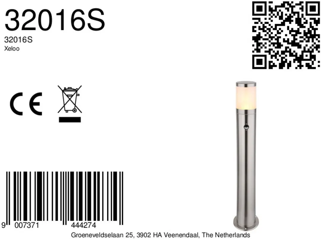 Globo - vloerlamp - Xeloo - zilver - metaal - Ø 14cm - E27 - 32016S - afbeelding 2 van 6
