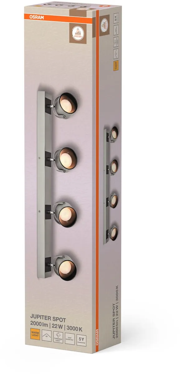Osram Decor Spot Jupiter Silver 4 Spot - 22W 730lm Warm Wit