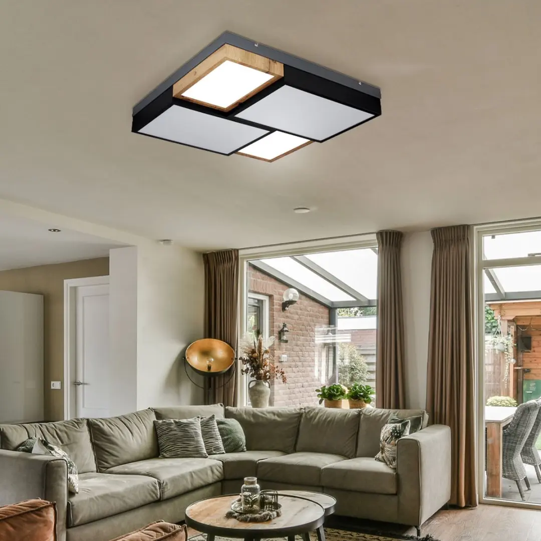 Plafondlamp woonkamerlamp zwart hout LED plafondlamp slaapkamer, metaal, MDF, ku