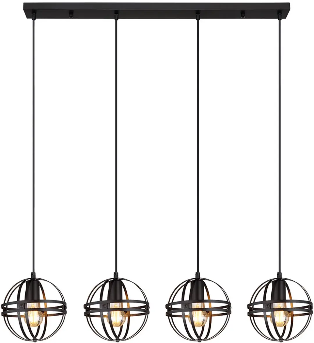 Hanglamp in hoogte verstelbaar eettafellamp 4-lichts, industrieel ontwerp, bol,