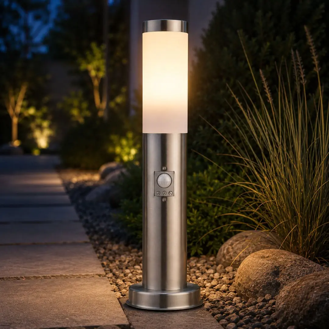 Staande lamp Buitenlamp Staande lamp Tuinterras, bewegingsmelder IP44, roestvrij