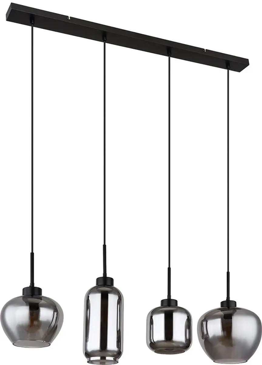 Hanglamp rookglas hanglamp glas eetkamerlamp zwart, metaal, 4x E27 fitting, LxBx