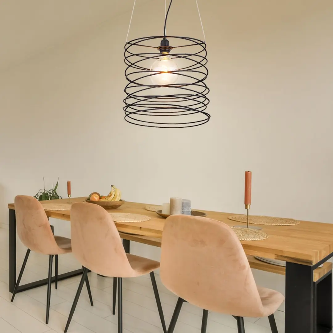 Hanglamp Hanglamp Eetkamerlamp Eettafellamp, metalen spiraal zwart, 1x E27 fitti