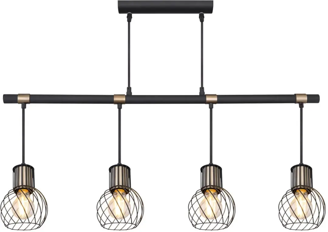 Hanglamp Hanglamp Eetkamerlamp Eettafel lamp, 4 vlammen, metaal zwart goud, 4x E