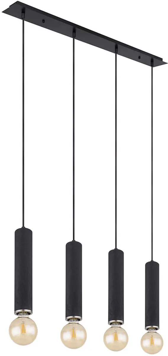 Hanglamp Hanglamp Eetkamerlamp, 4 vlammen, Scandinavisch metaal hout zwart nikke