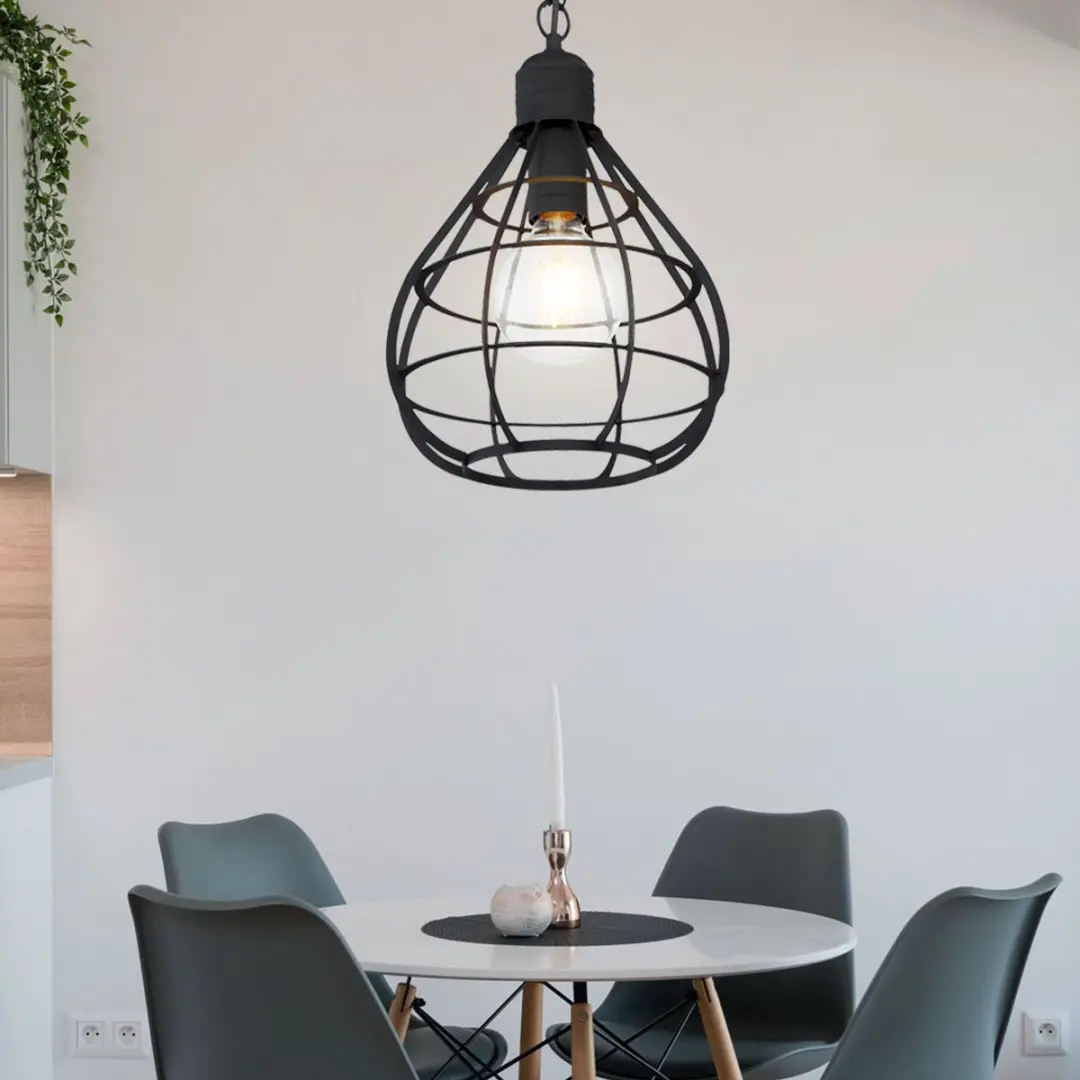 Hanglamp Hanglamp Plafondlamp Woonkamerlamp Eetkamerlamp, metalen zwarte raster