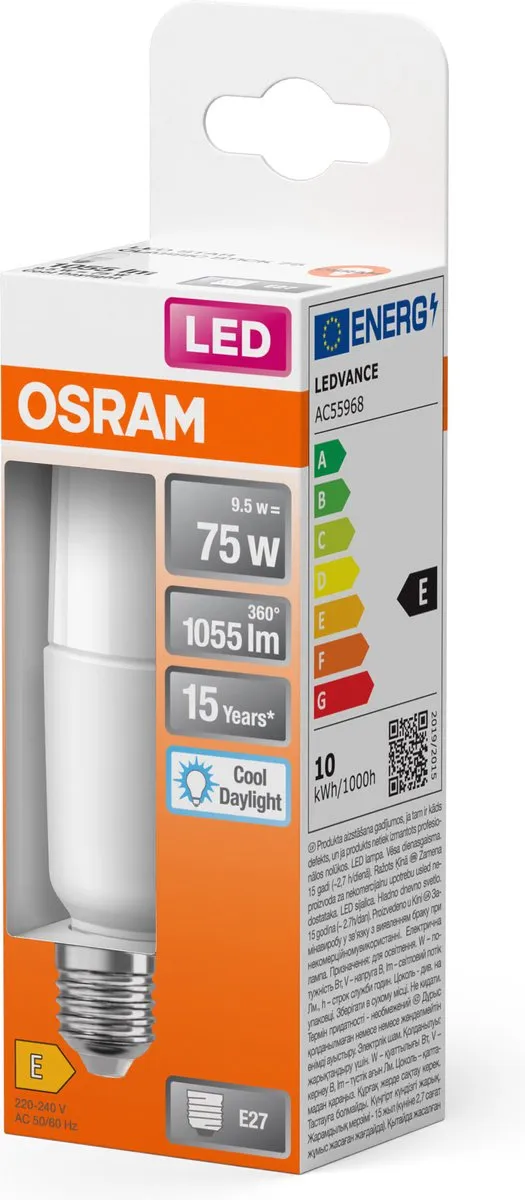 Osram E27 LED Buislamp 9W 6500K - Mat