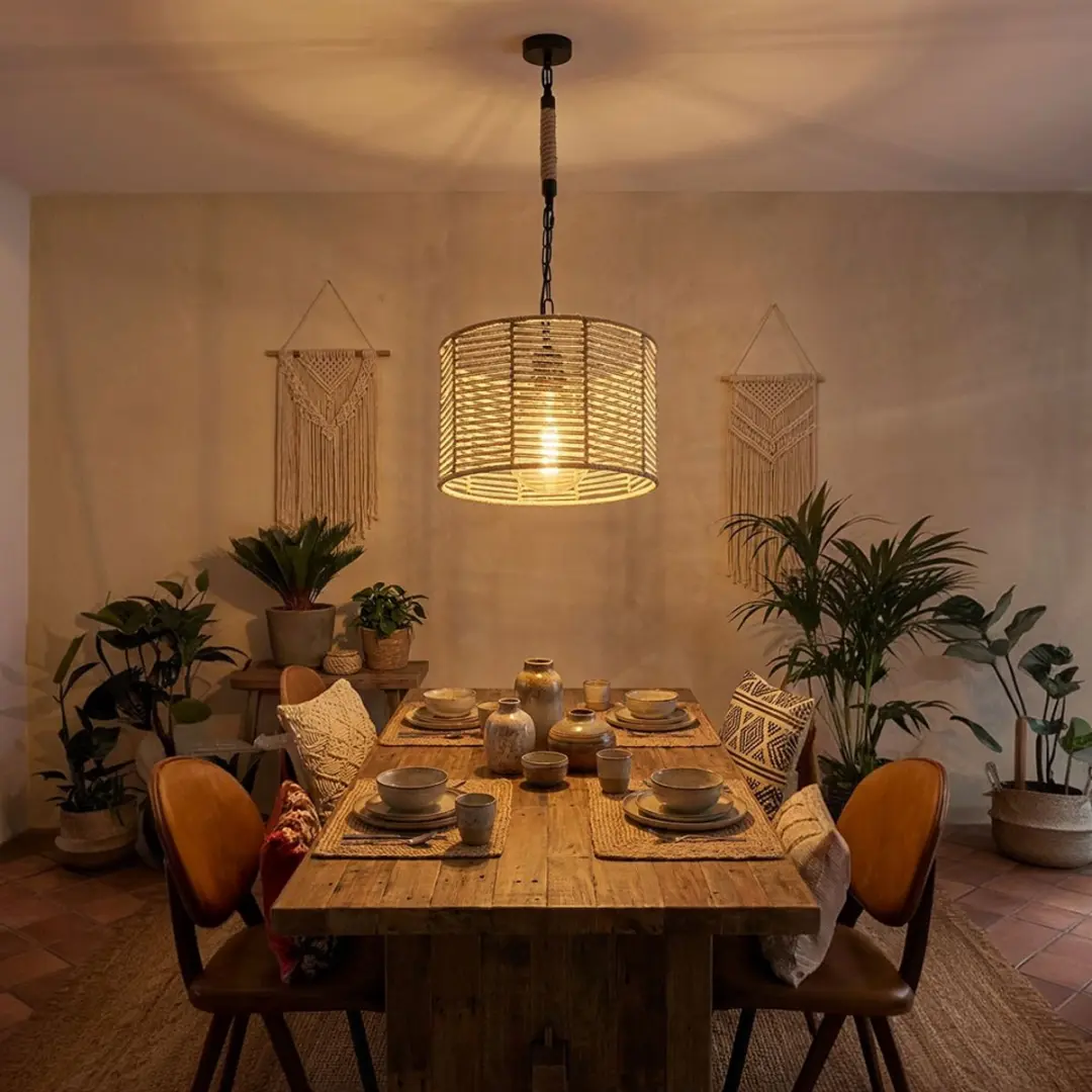 Hanglamp hanglamp woonkamer henneptouw plafondlamp metalen ketting, metaal zwart