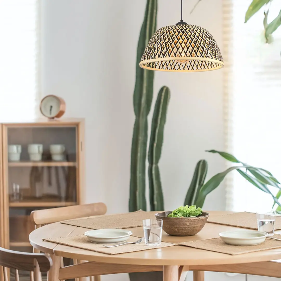 Hanglamp eettafel hanglamp bamboe eetkamerlamp bruin, boho houten lamp gevlochte