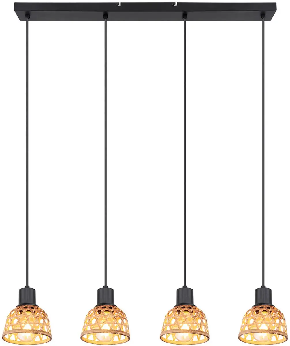 Hanglamp Hanglamp Eetkamer Bamboe vlechtwerk gemaakt van hout 4 vlammen, zwart m