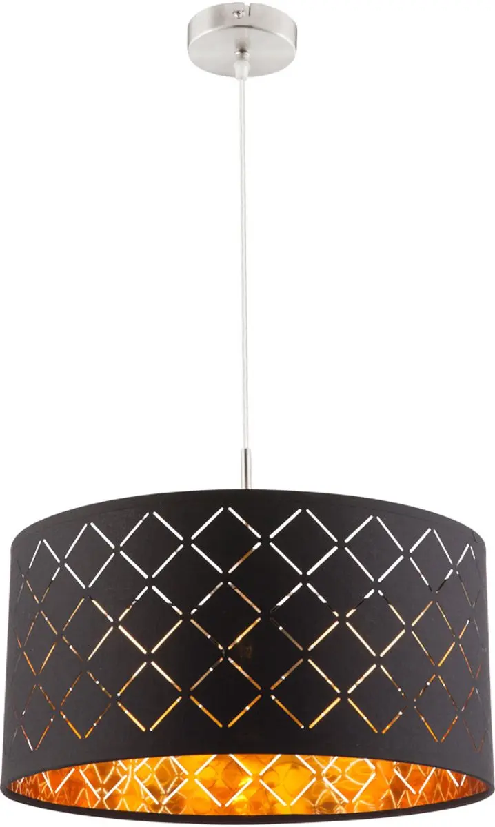 Hanglamp hanglamp zwart eettafel moderne woonkamer lamp, textiel kap rond, metaa