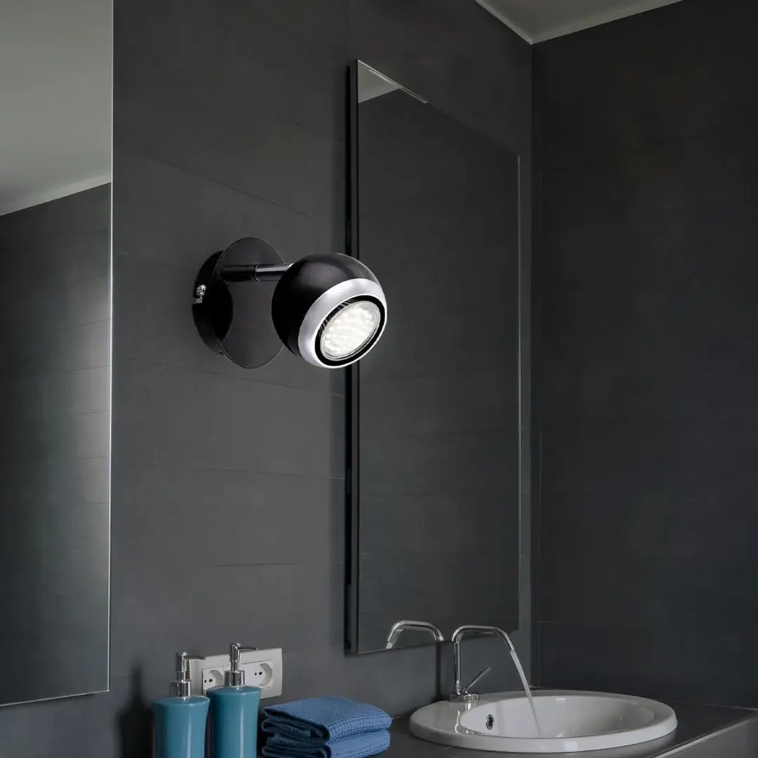 Wandlamp metaal chroom wandspot verstelbare LED spot, beweegbare spot, zwarte ri