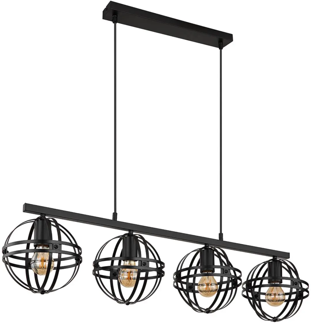 Hanglamp Pendel plafondlamp Woonkamerlamp Eetkamerlamp, metaal zwart, 4 vlammen