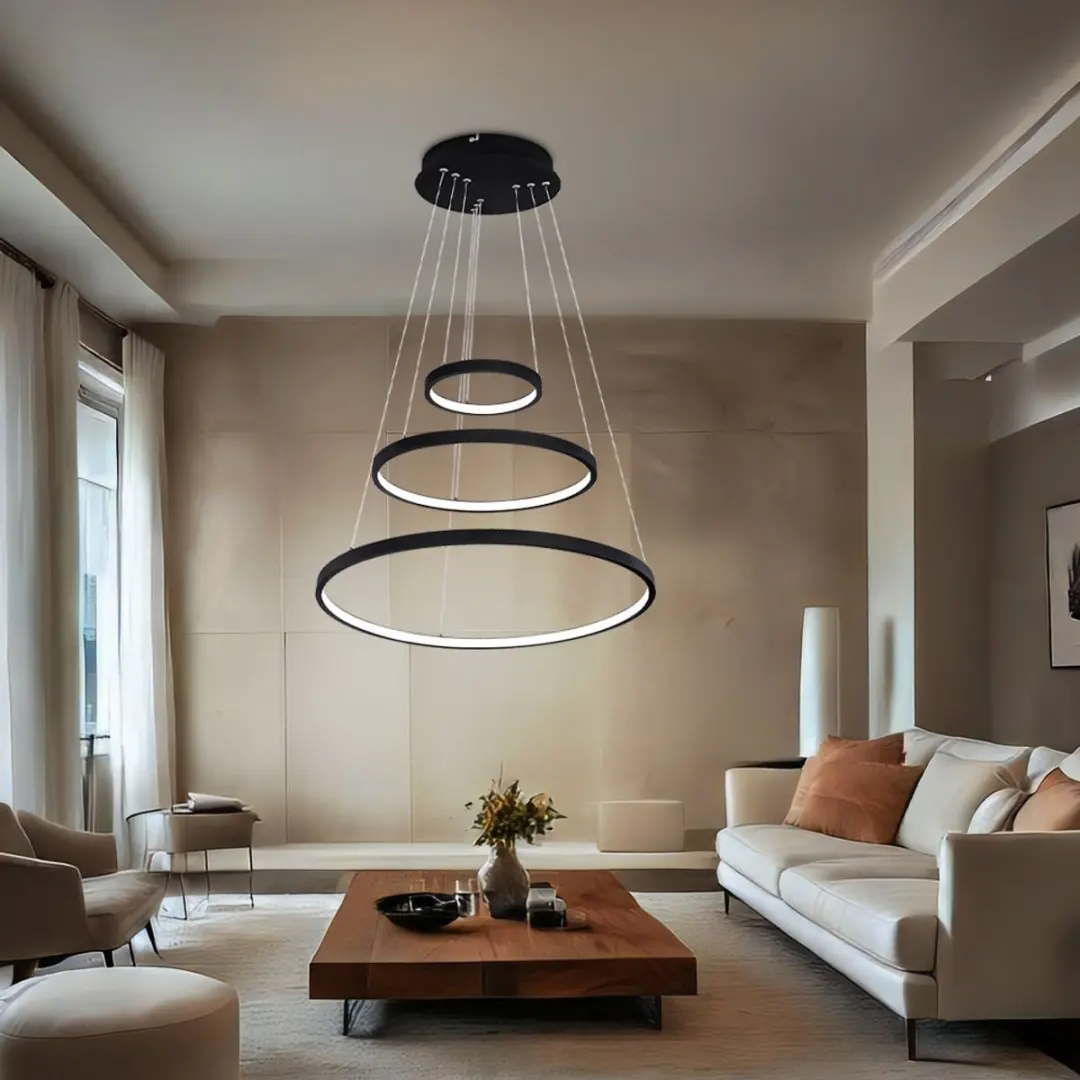 Hanglamp woonkamer LED hanglamp ring eettafel dimbaar in hoogte verstelbaar, zwa