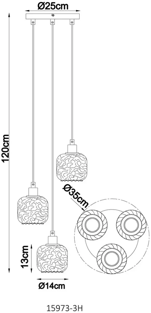 Globo Antonio Hanglamp 15973-3H - 3-lichts - Zand Bruin - afbeelding 5 van 6