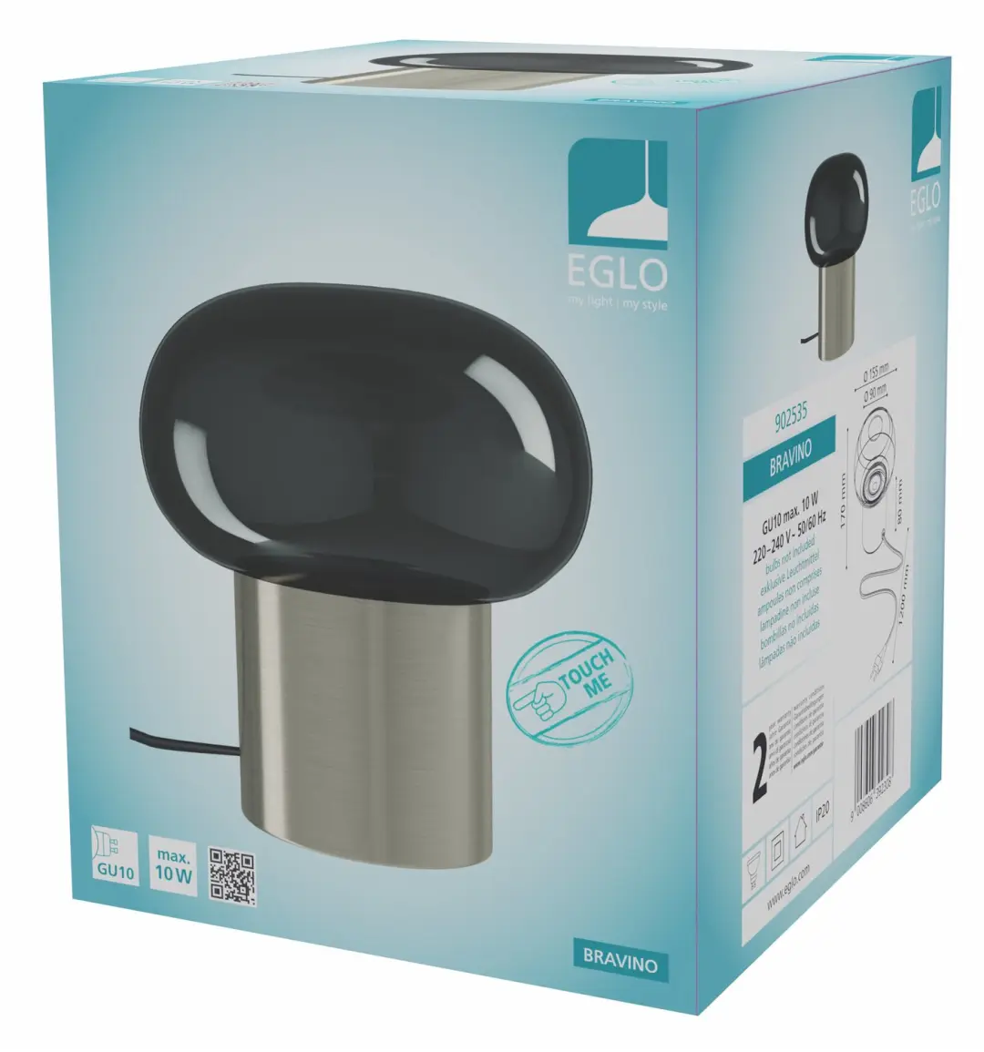 EGLO Bravino Tafellamp - GU10 - 17 cm - Nikkel/Smoke - afbeelding 5 van 5