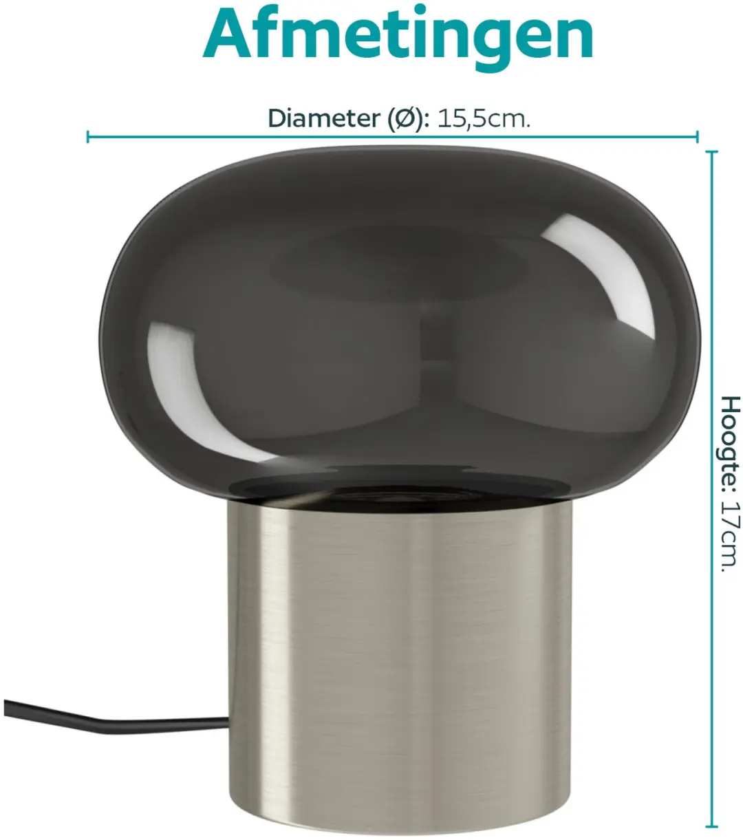 EGLO Bravino Tafellamp - GU10 - 17 cm - Nikkel/Smoke - afbeelding 4 van 5