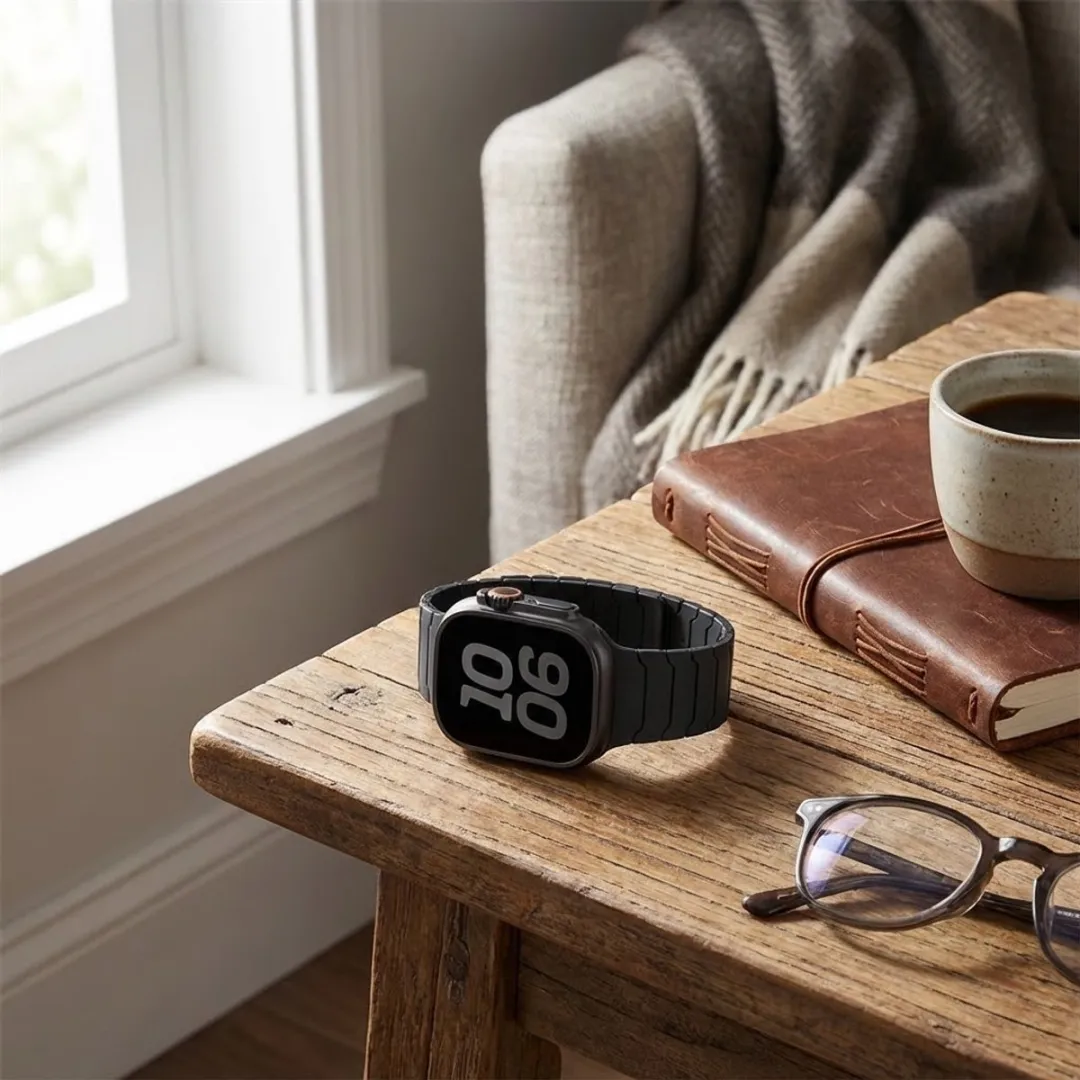 NUVEX Kolenzwart Siliconen Horlogebandje - Apple Watch 42-49mm