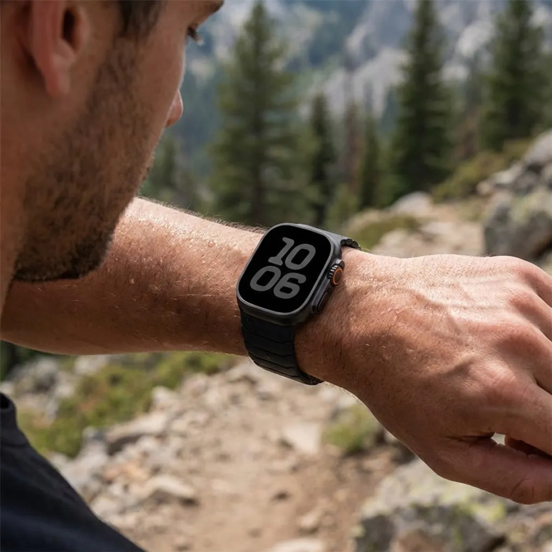 NUVEX Kolenzwart Siliconen Horlogebandje - Apple Watch 42-49mm