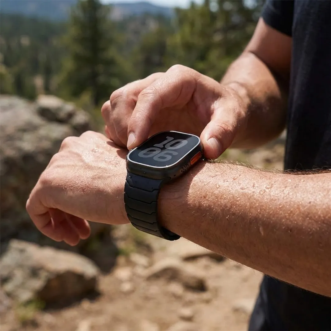 NUVEX Kolenzwart Siliconen Horlogebandje - Apple Watch 42-49mm