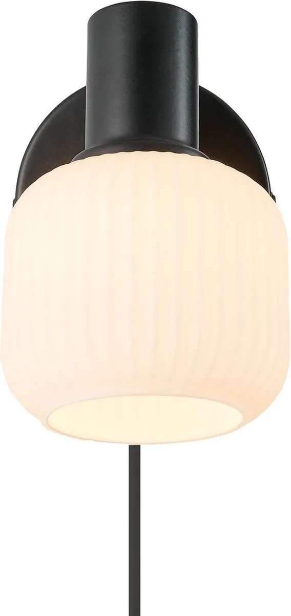 Nordlux Milford Mini-wandlamp E14 - Opalen glas - Zwart
