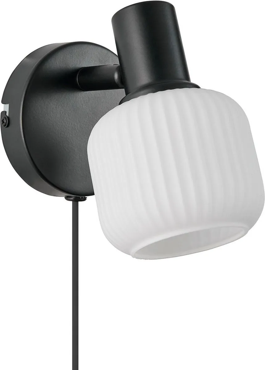 Nordlux Milford Mini-wandlamp E14 - Opalen glas - Zwart