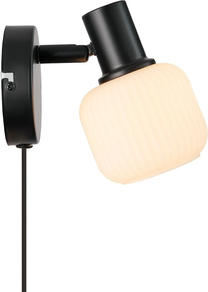 Nordlux Milford Mini-wandlamp E14 - Opalen glas - Zwart