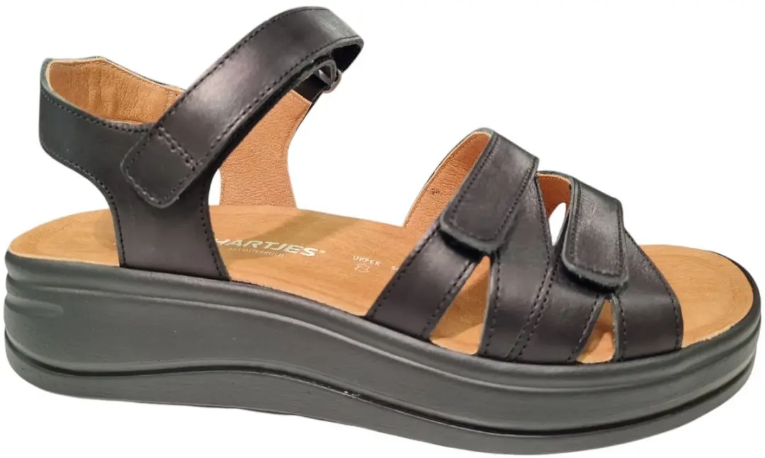 Hartjes Zwarte Leren Dames Sandalen