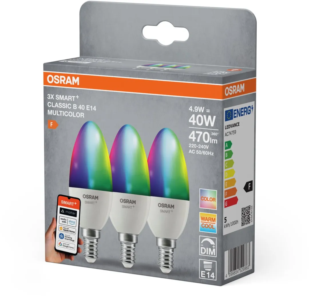 Osram SMART+ B40 RGBW E14 - 3 Stuks - Mat Glas
