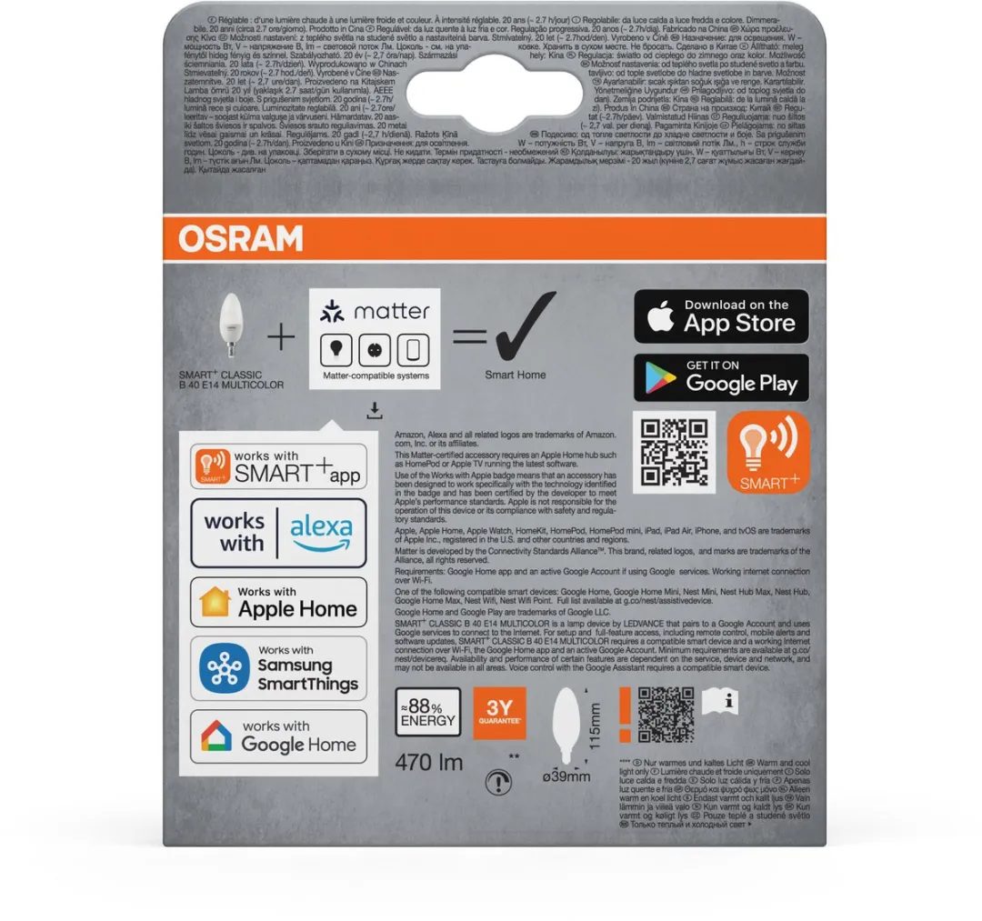 Osram SMART+ B40 RGBW E14 - 3 Stuks - Mat Glas